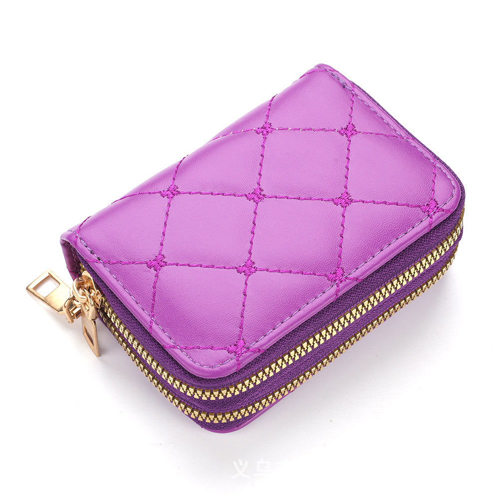 Women's Rhombus Double Zipper Expanding Protective Sleeve For Card Holder