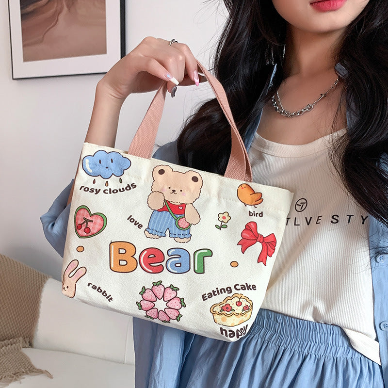 Women's Cute Cartoon Canvas Tutorial Lunch Size Handbags