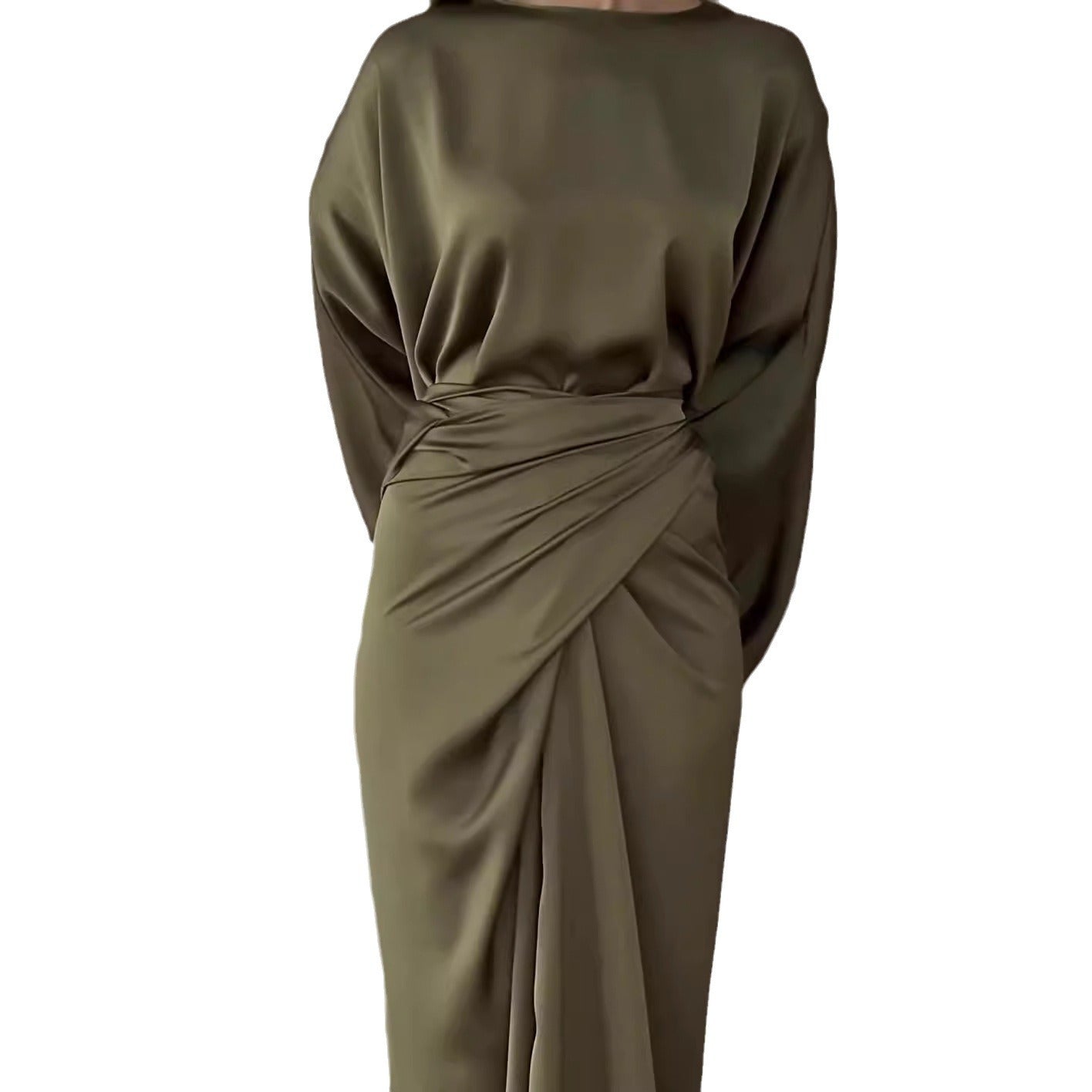 Women's Autumn Simple Batwing Sleeve Slimming Solid Dresses