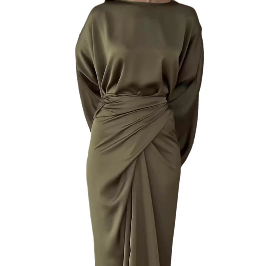 Women's Autumn Simple Batwing Sleeve Slimming Solid Dresses