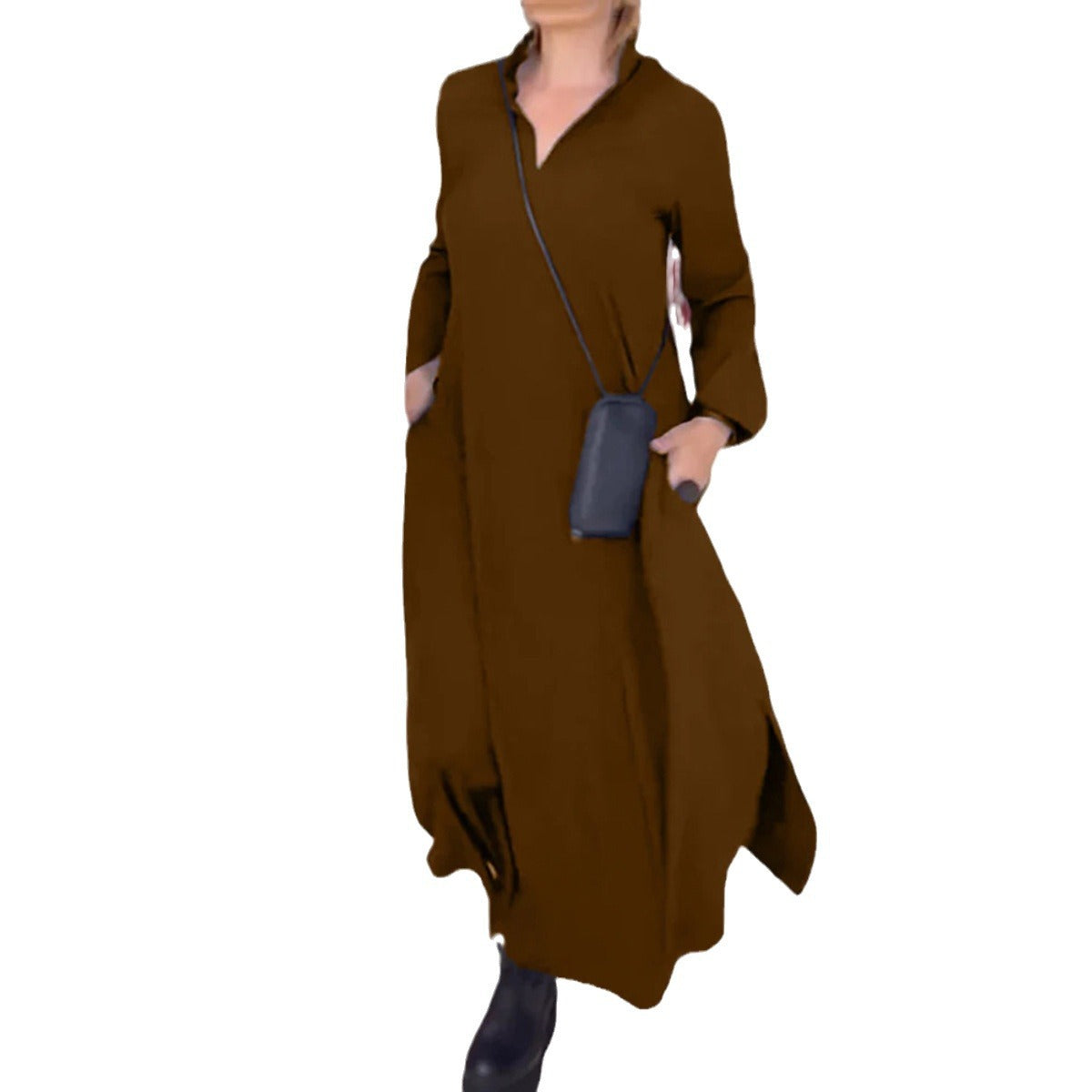 Women's Casual Loose Solid Color Pullover Long Dress