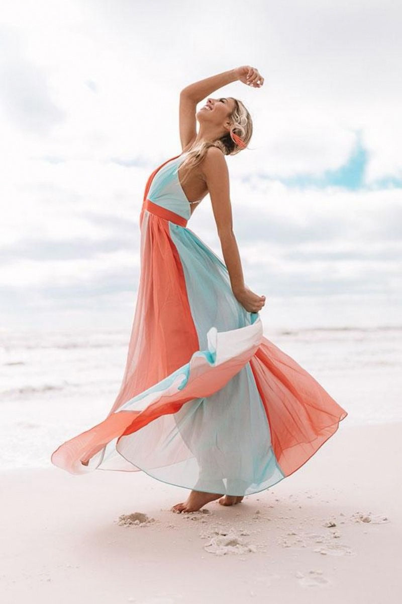 Women's Sexy Suspenders Deep V Rainbow Mesh Dresses