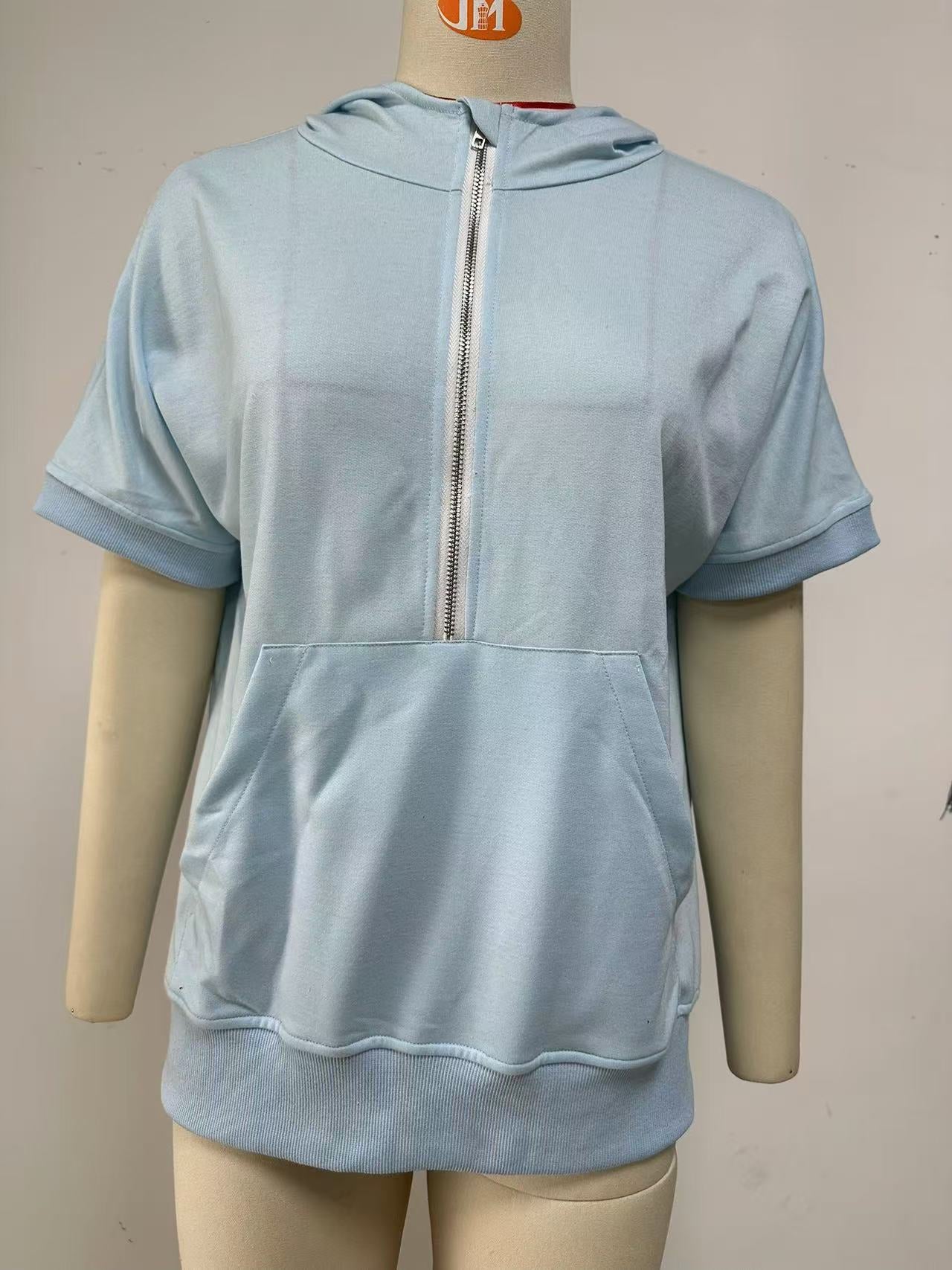Loose Sleeve Zipper Pocket Thin Hoodies Women's Sweater, Sweater