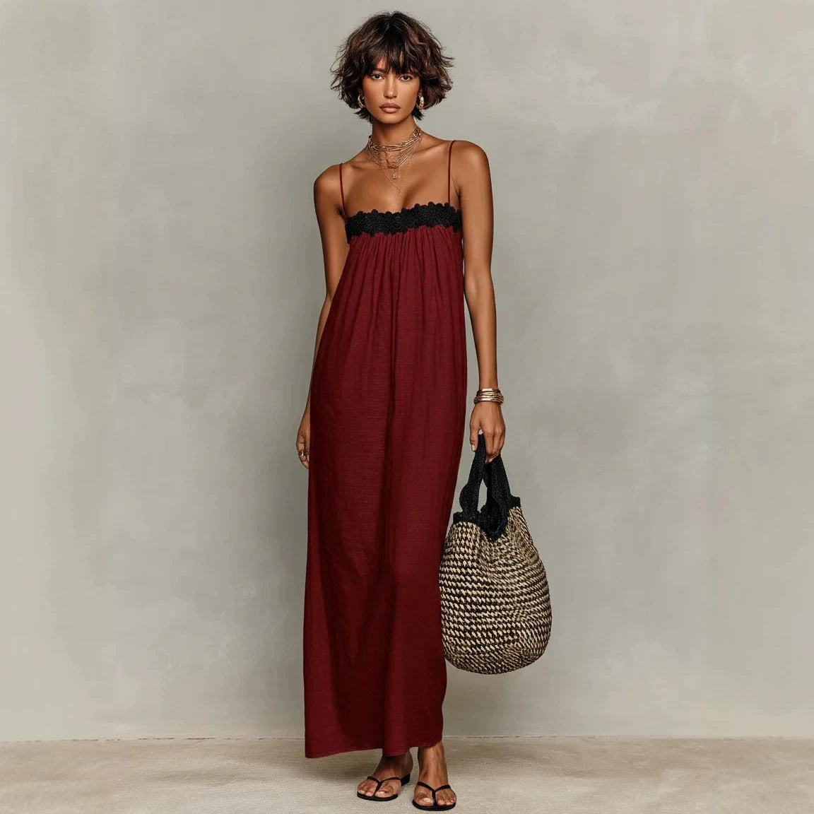 Women's Summer Lace Stitching Casual Strap Dress