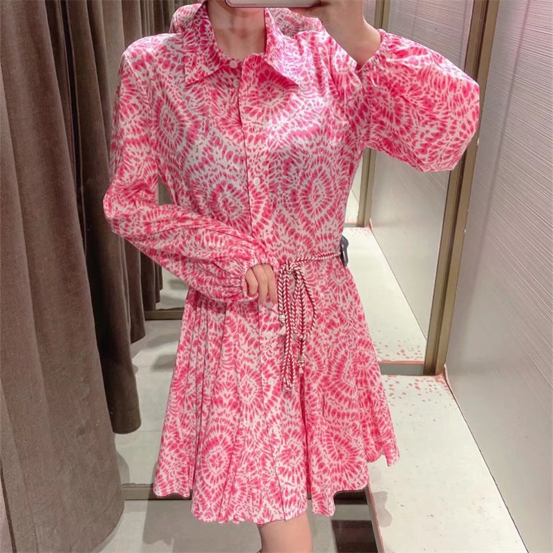 Women's Summer Lace Printing Long-sleeved Shirt Dress Dresses