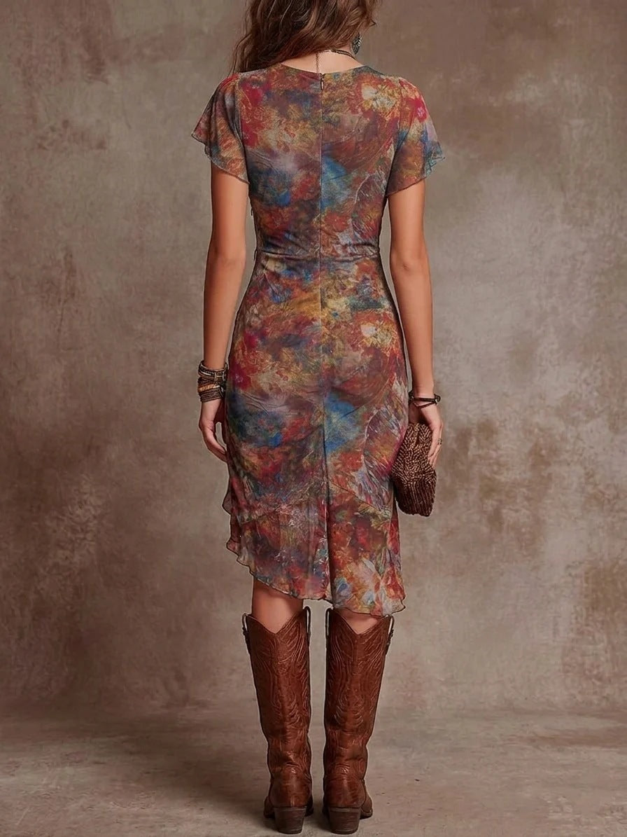 Classic Women's Printed Temperament Mid-length Fashion Dress