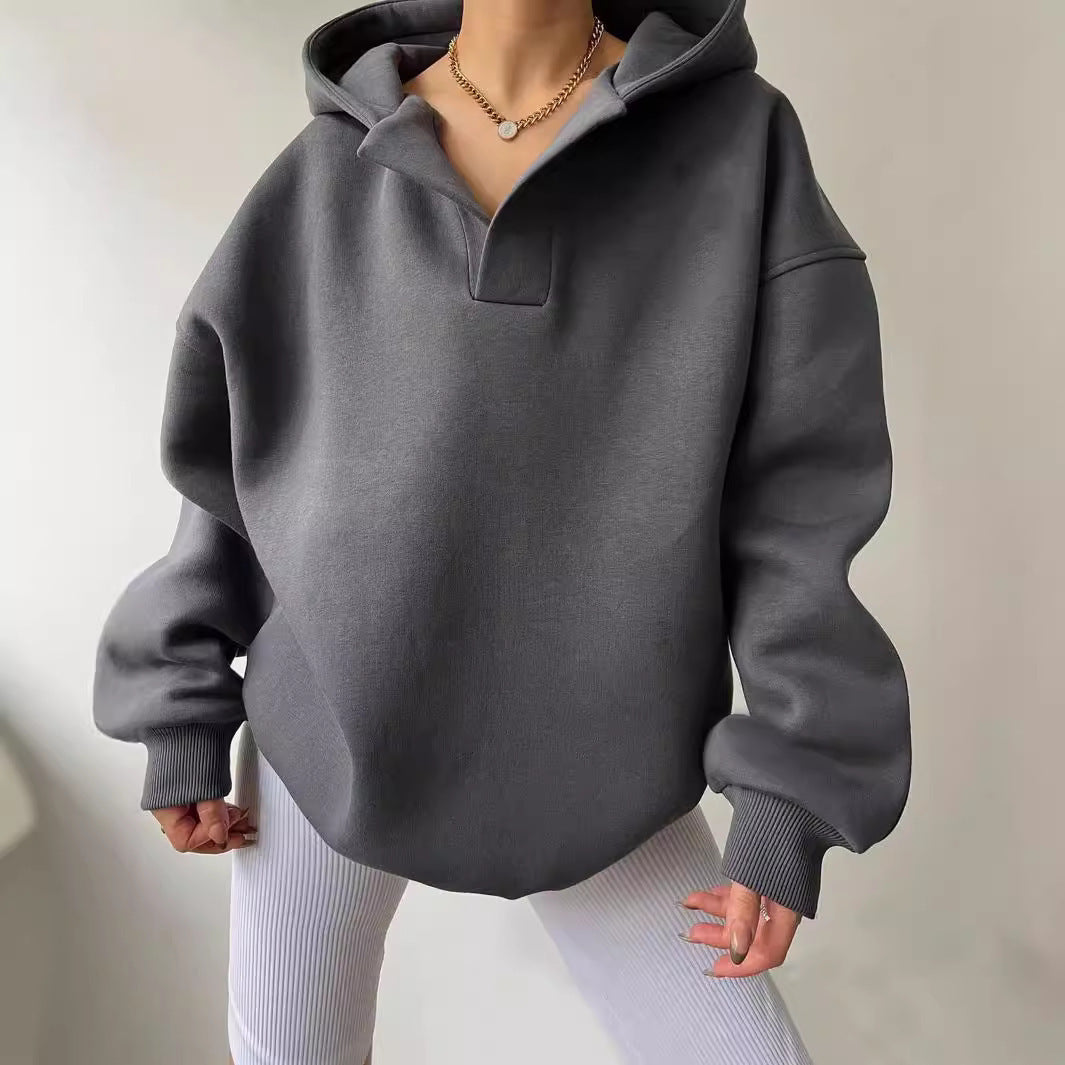 Women's Solid Color Long Sleeve Hooded Loose Women's Sweater, Sweater