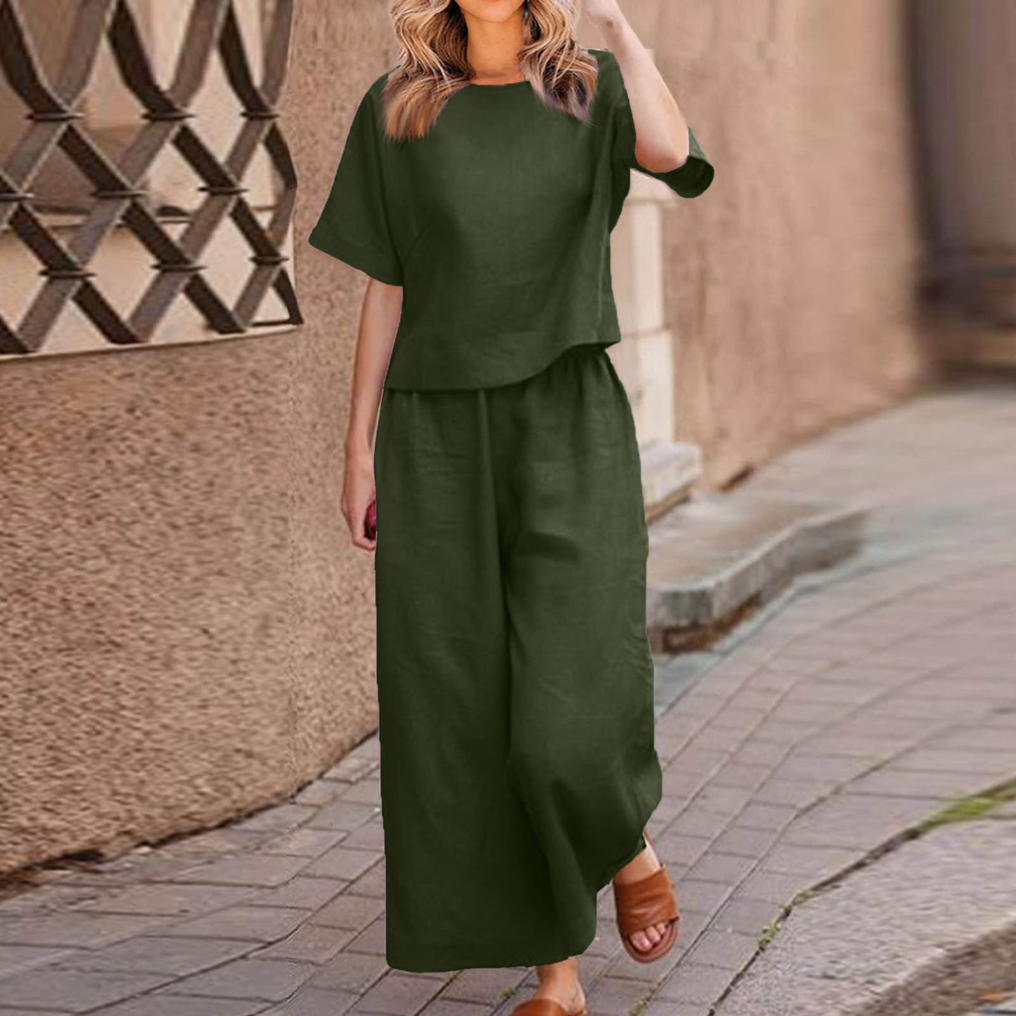 Women's Solid Color Sleeve Temperament Commute Two-piece Fashion Casual Suit