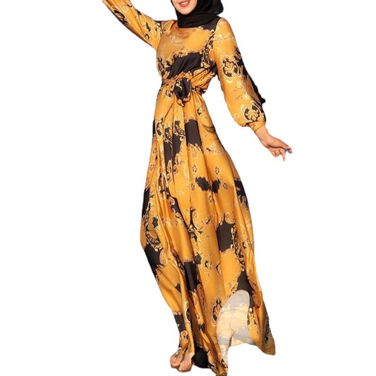Women's Spring Digital Printing Long-sleeved Graceful Fashionable Dress