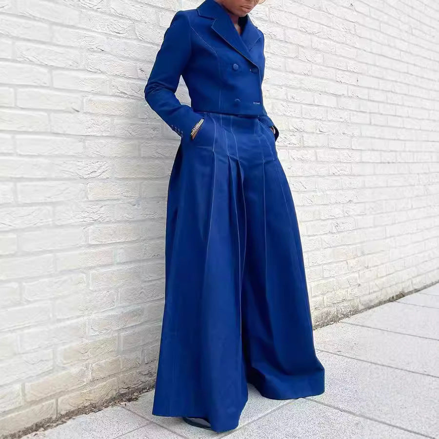 Women's Business Fashion Denim Collar Wide Leg Suits