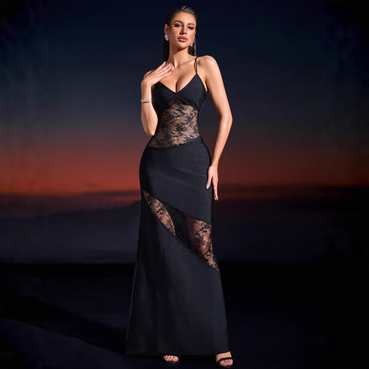 Women's Stitching Sexy Low Cut Backless Slim Fit Dresses