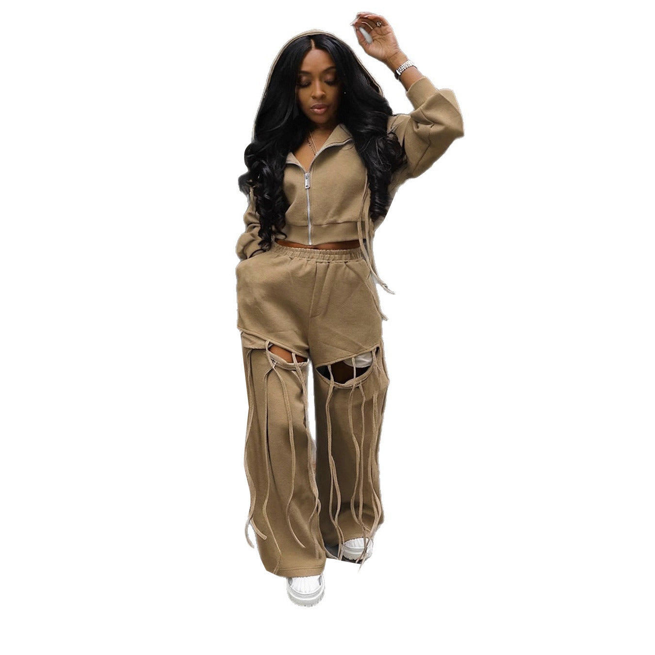 Leisure Commute Hooded Zipper Sweatshirt Wide Suits
