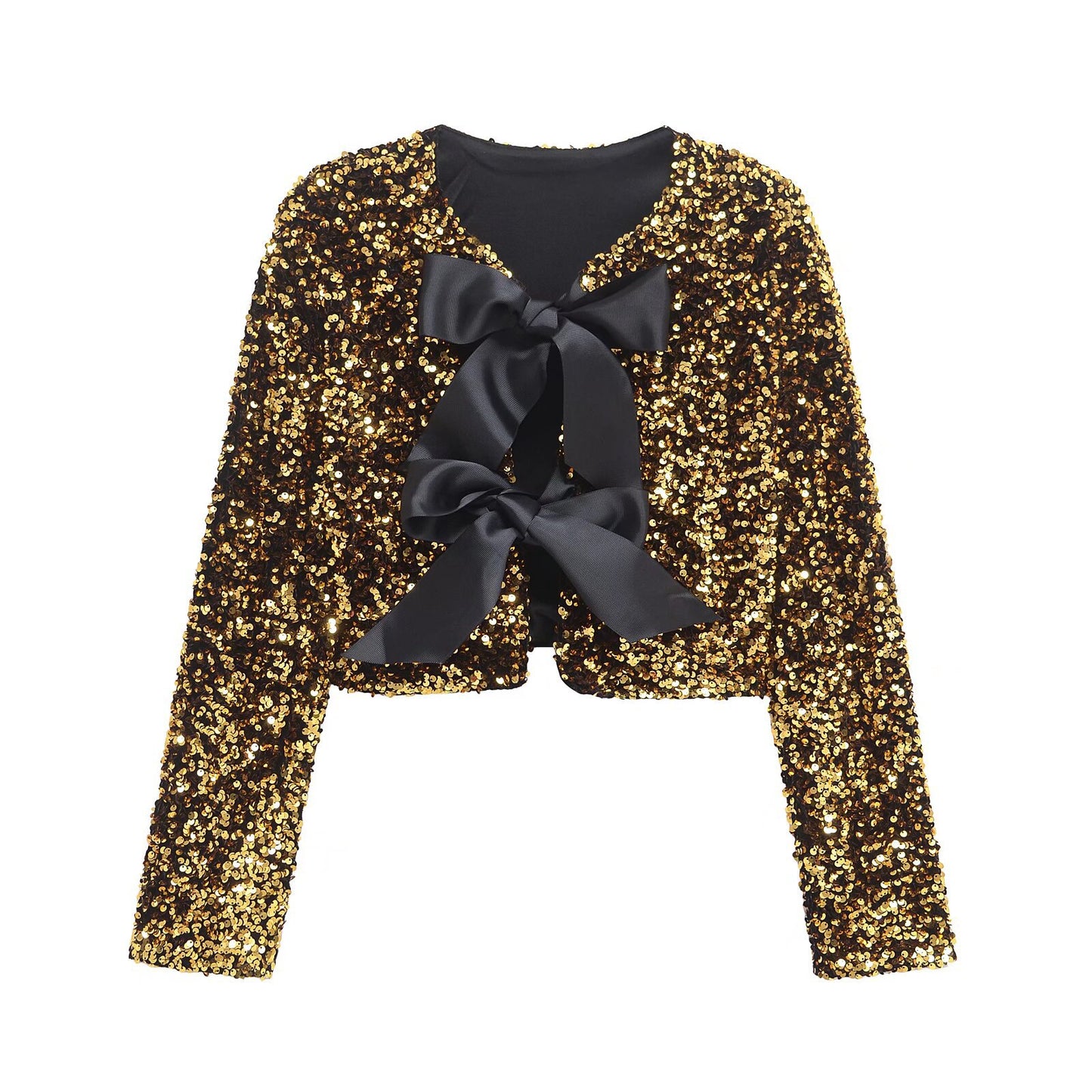 Women's Attractive Two-color Bow Sequined Fashion Blouses