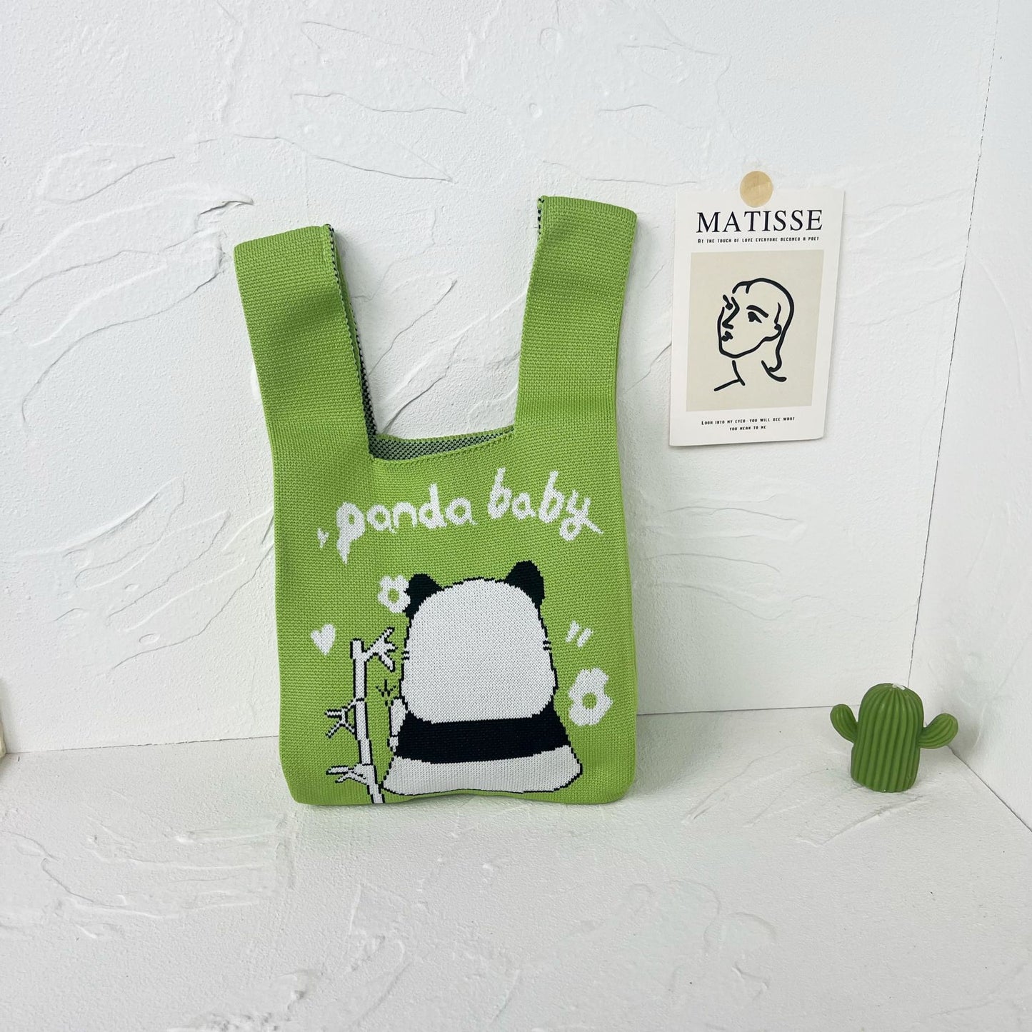 Women's High-grade Panda Knitted Polyester Knit Phone Bags