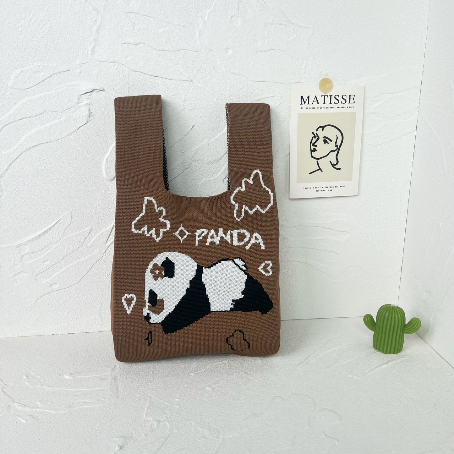 Women's High-grade Panda Knitted Polyester Knit Phone Bags