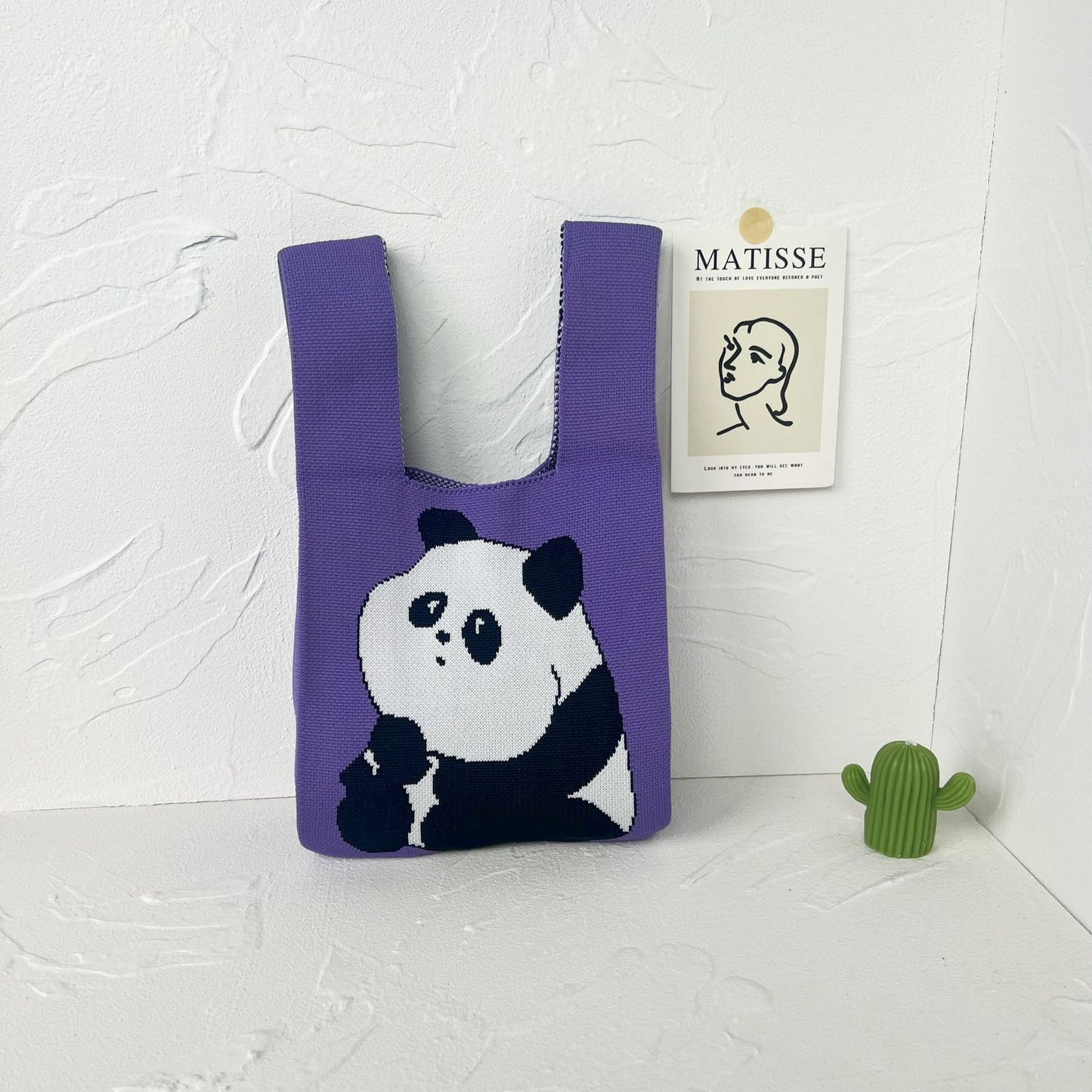 Women's High-grade Panda Knitted Polyester Knit Phone Bags