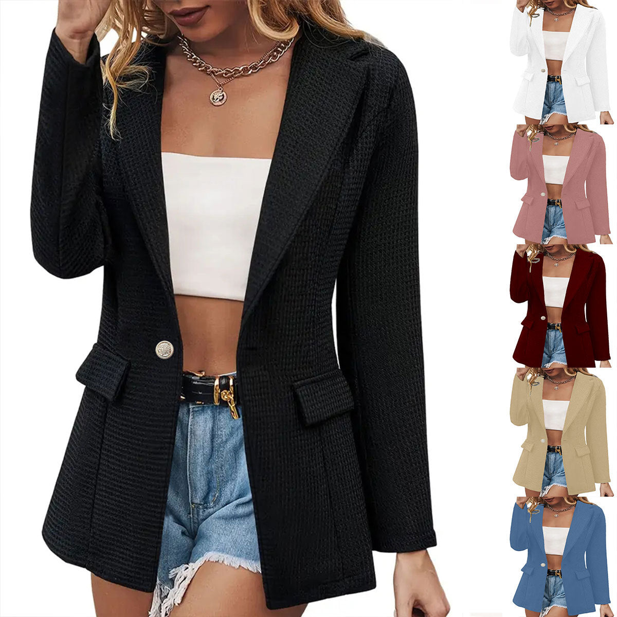 Women's Faux Pocket Casual Fashion Long Sleeve Solid Small Suit