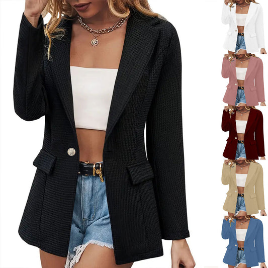 Women's Faux Pocket Casual Fashion Long Sleeve Solid Small Suit
