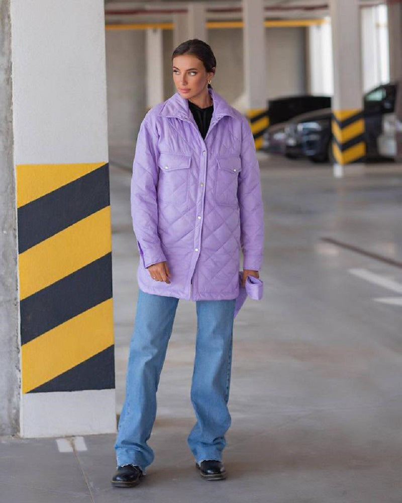 Women's Long Breasted Lapel Loose Warm Rhombus Coats