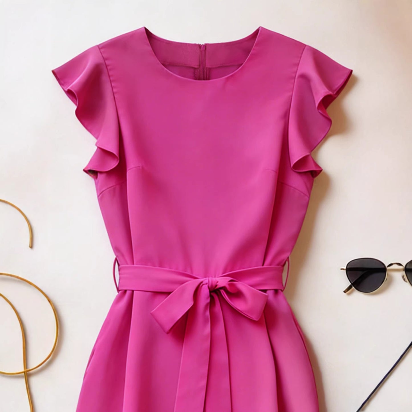 Attractive Women's Ruffle Sleeve Solid Color Jumpsuits