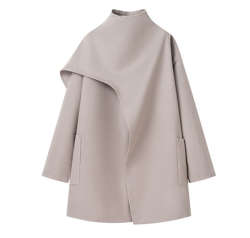 Women's Fashion Casual Versatile Scarf Collar Woolen Coats