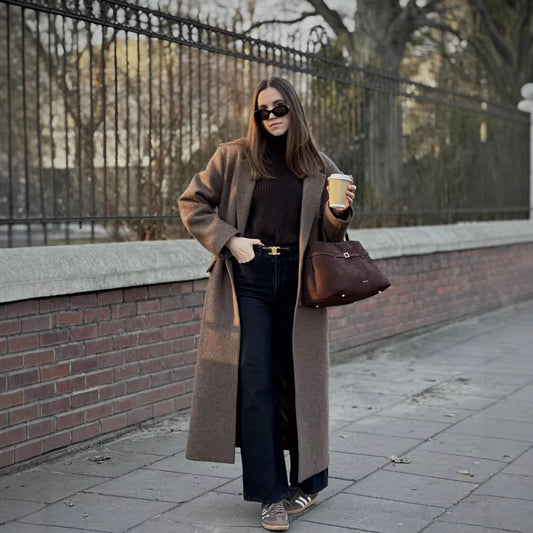Women's Fashion Casual Polo Collar Handsome Long Coats