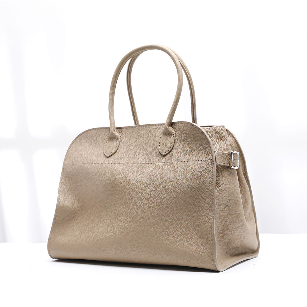 Layer Cowhide Real Lychee Pattern Large Handbags