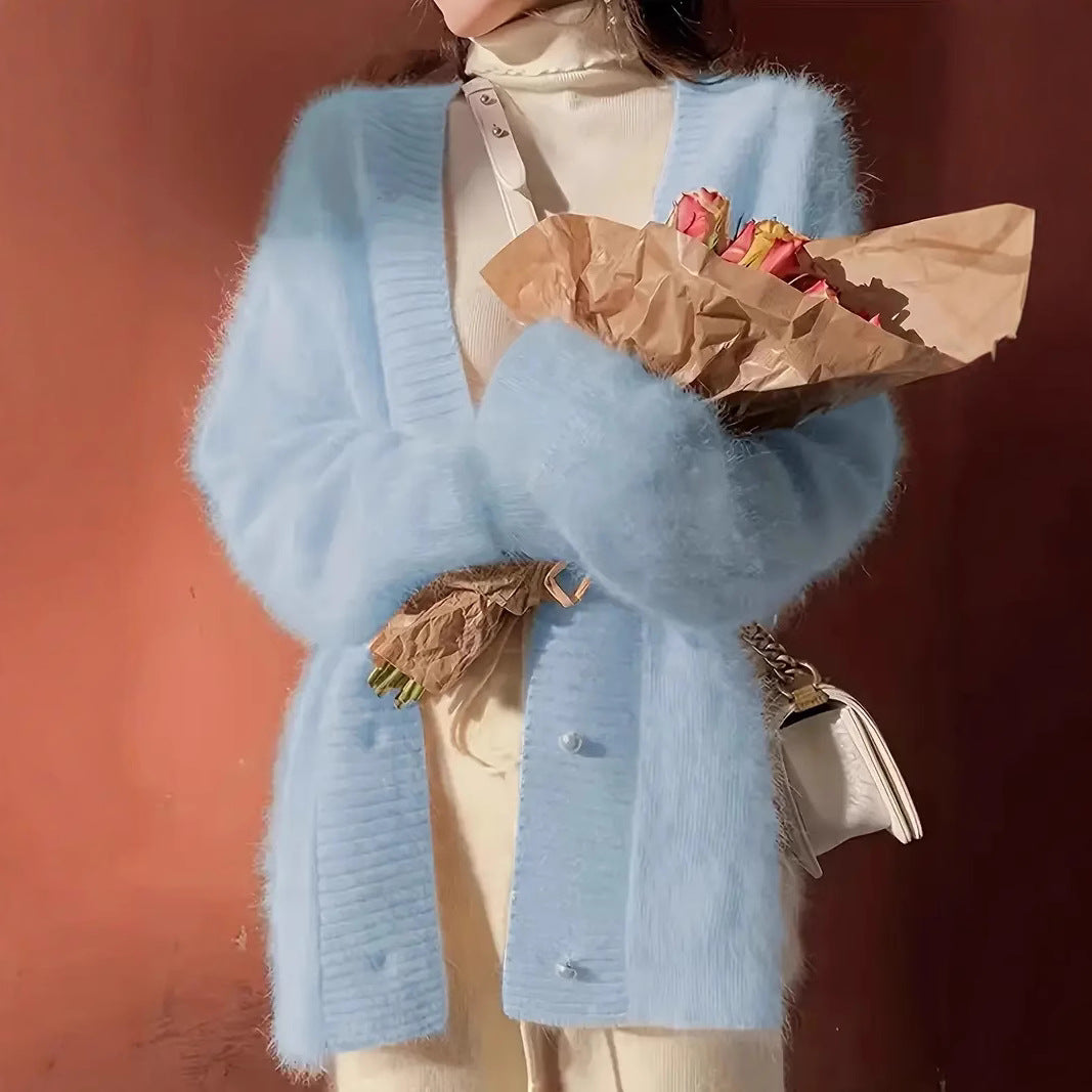 Fashion Mink Fairy Pearl Buckle Gentle Sweaters