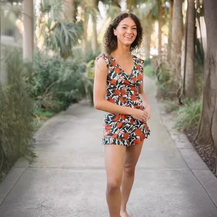 Women's Built-in Bra Swimsuit Printed Hot Spring Boxer Women's Jumpsuit/clothing