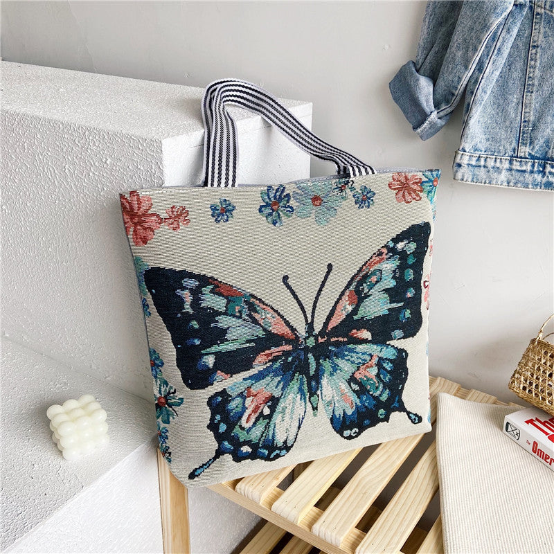 Fashionable Ethnic Style Shopping Cartoon Linen Shoulder Bags