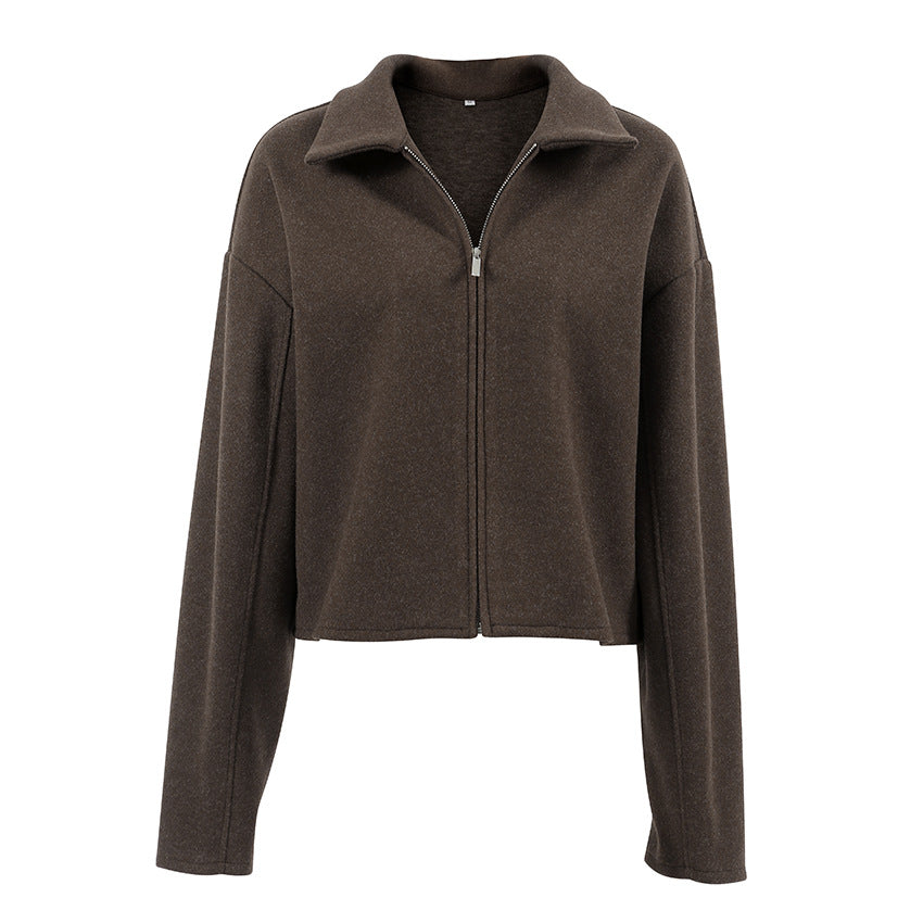 Women's Lapel Long Sleeve Zipper Woolen Fashion Coats