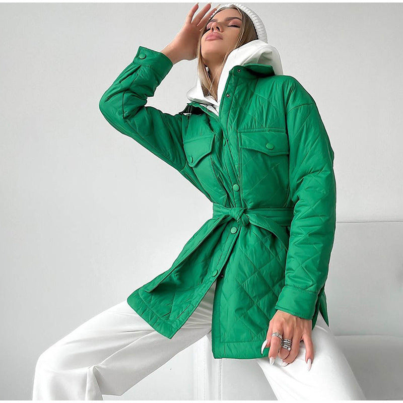 Women's Long Breasted Lapel Loose Warm Rhombus Coats