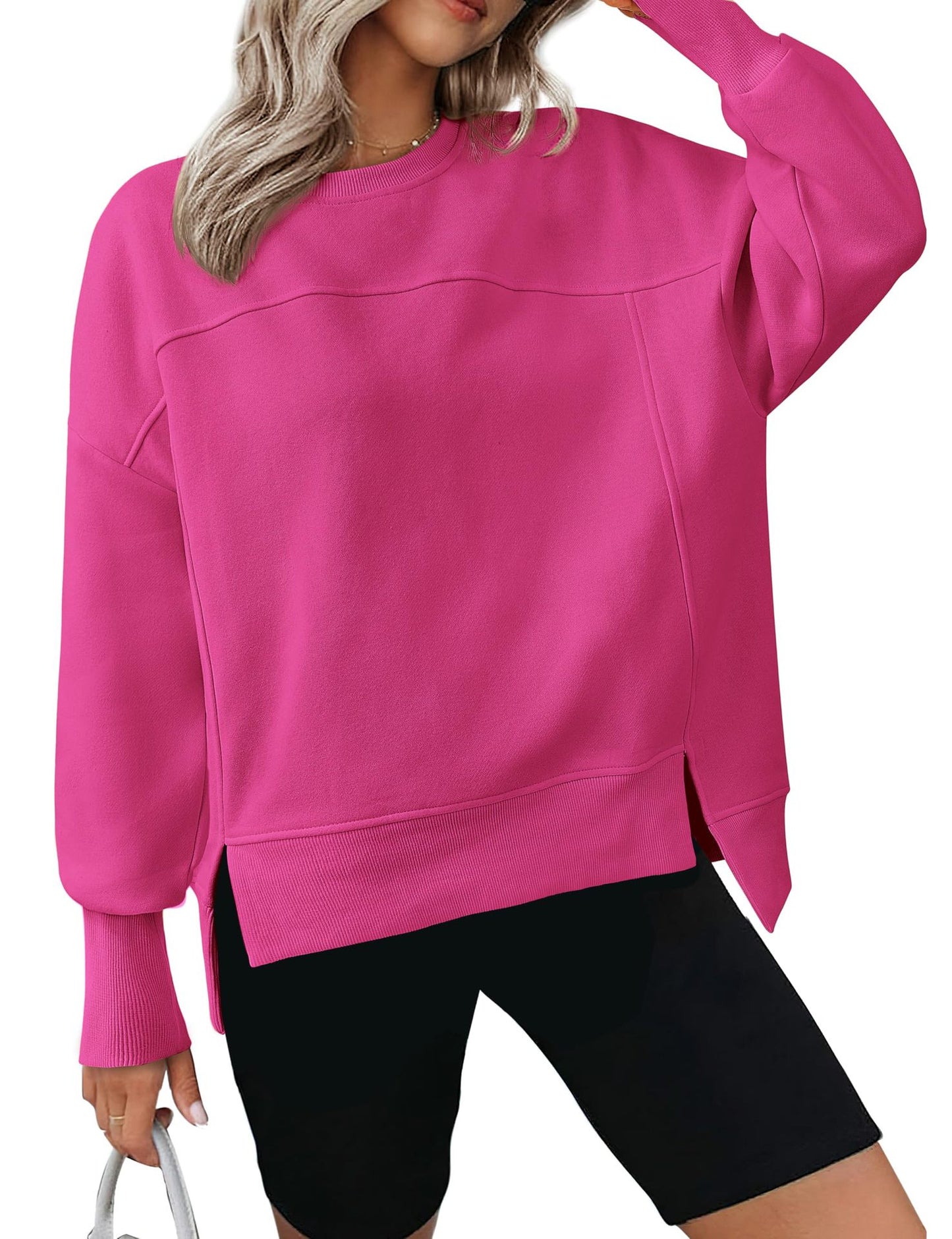 Women's Round Neck Long Sleeve Split Casual Loose Women's Sweater, Sweater