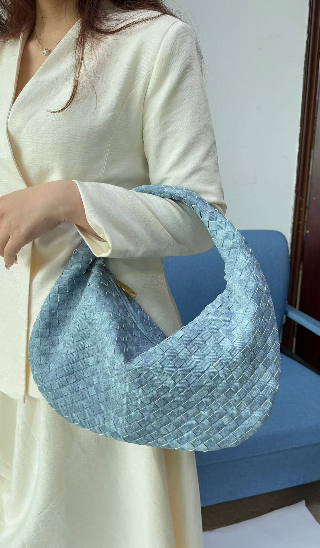 Women's Denim Woven Fashion Portable Horn Bags
