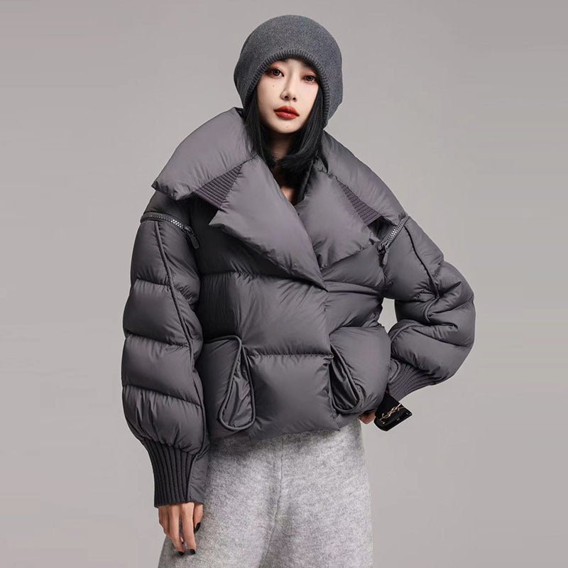 Women's Knitted Stitching Large Lapel Down Chic Jackets
