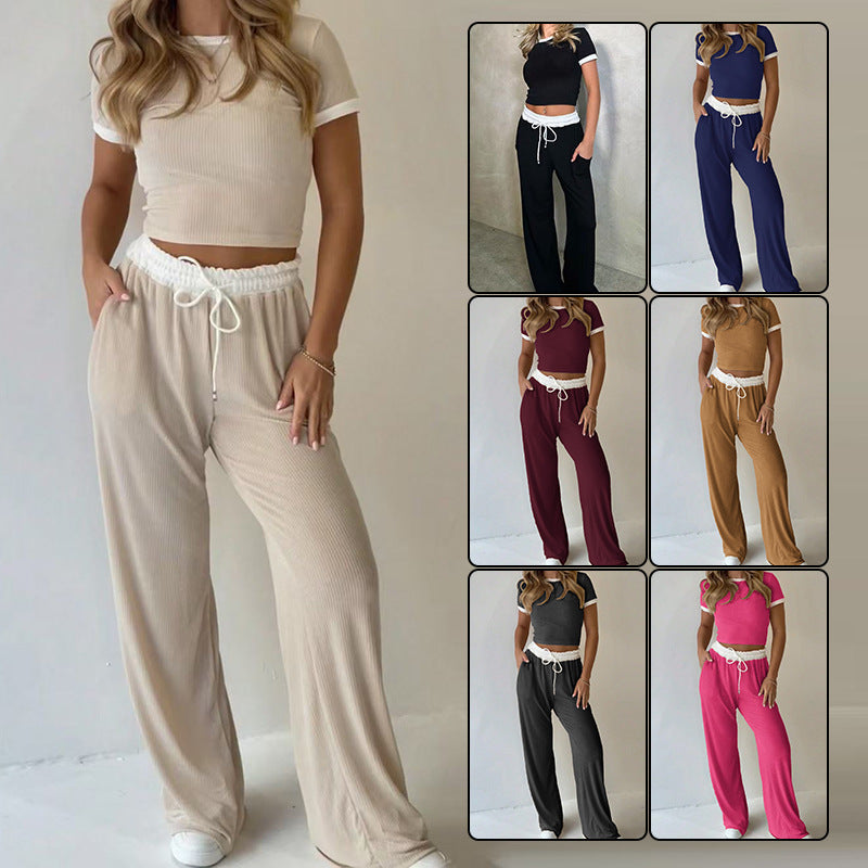 Women's Short-sleeved Commuter Sportswear Two-piece Home Wear Pants