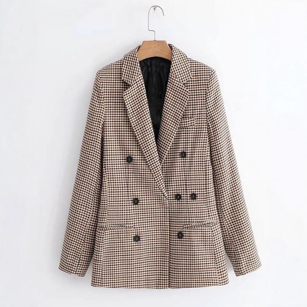 Women's Commuter Long Sleeve Plaid Clothes Slim Blazers