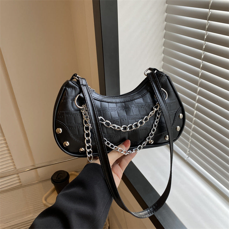 Women's Stone Pattern Chain Underarm Spring Fashion Shoulder Bags