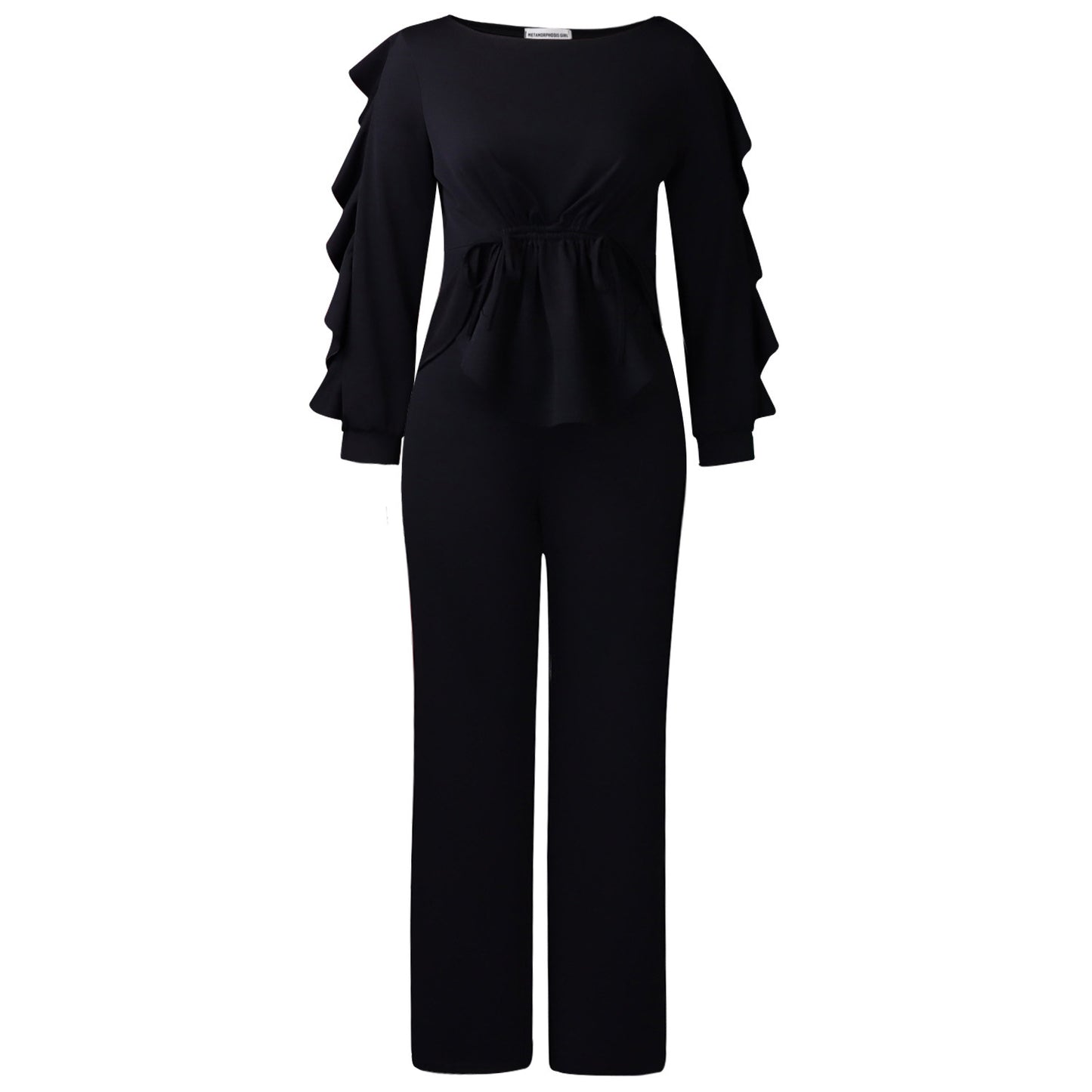 Elegant Winter Elastic Ruffled Drawstring Long Sleeve Tops