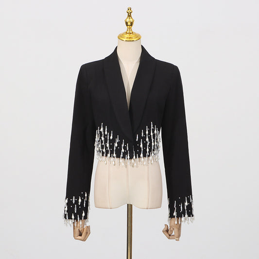 Women's Fashionable Autumn Rhinestone Stitching Design Long Suits