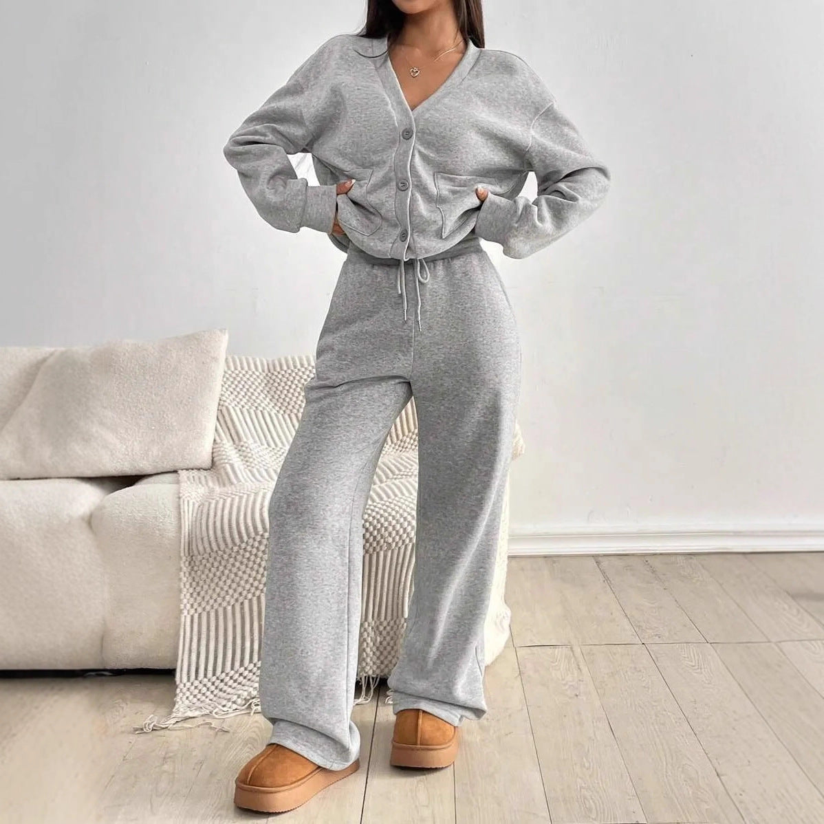 Women's Pocket Sweatshirt Button Casual Solid Color Suits