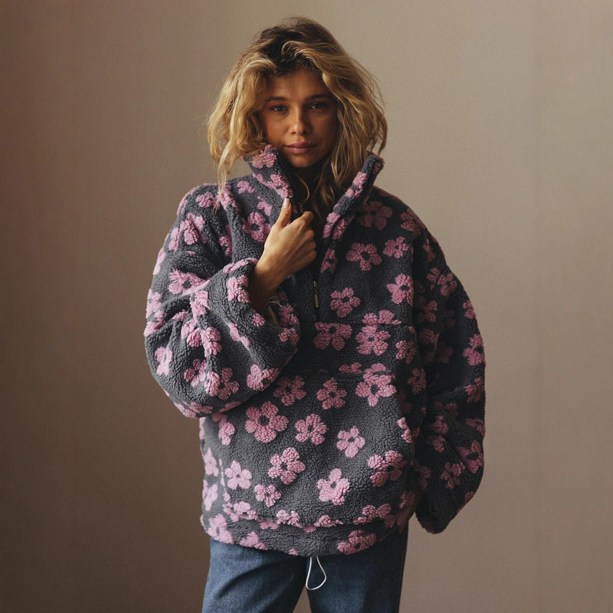 Women's Polar Fleece Flower Fashion Warm Fur Sweaters