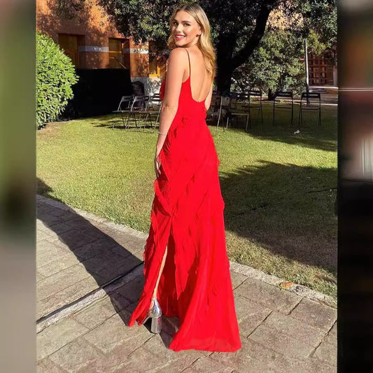 Sexy Backless Spaghetti Straps Wave Side Dresses