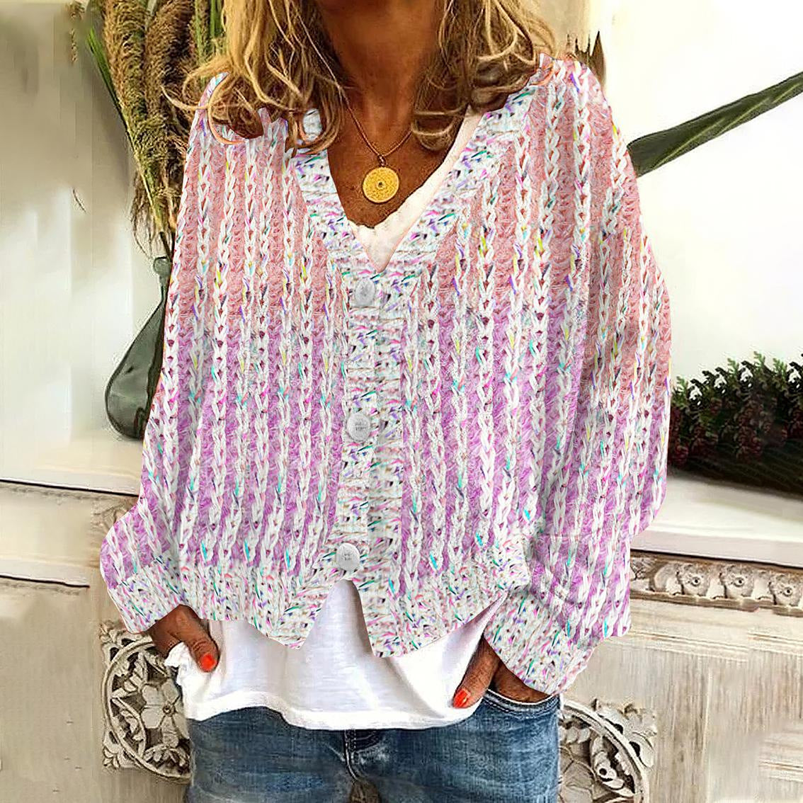 Women's Printed Wear Soft Casual Cloak Fashion Knitwear