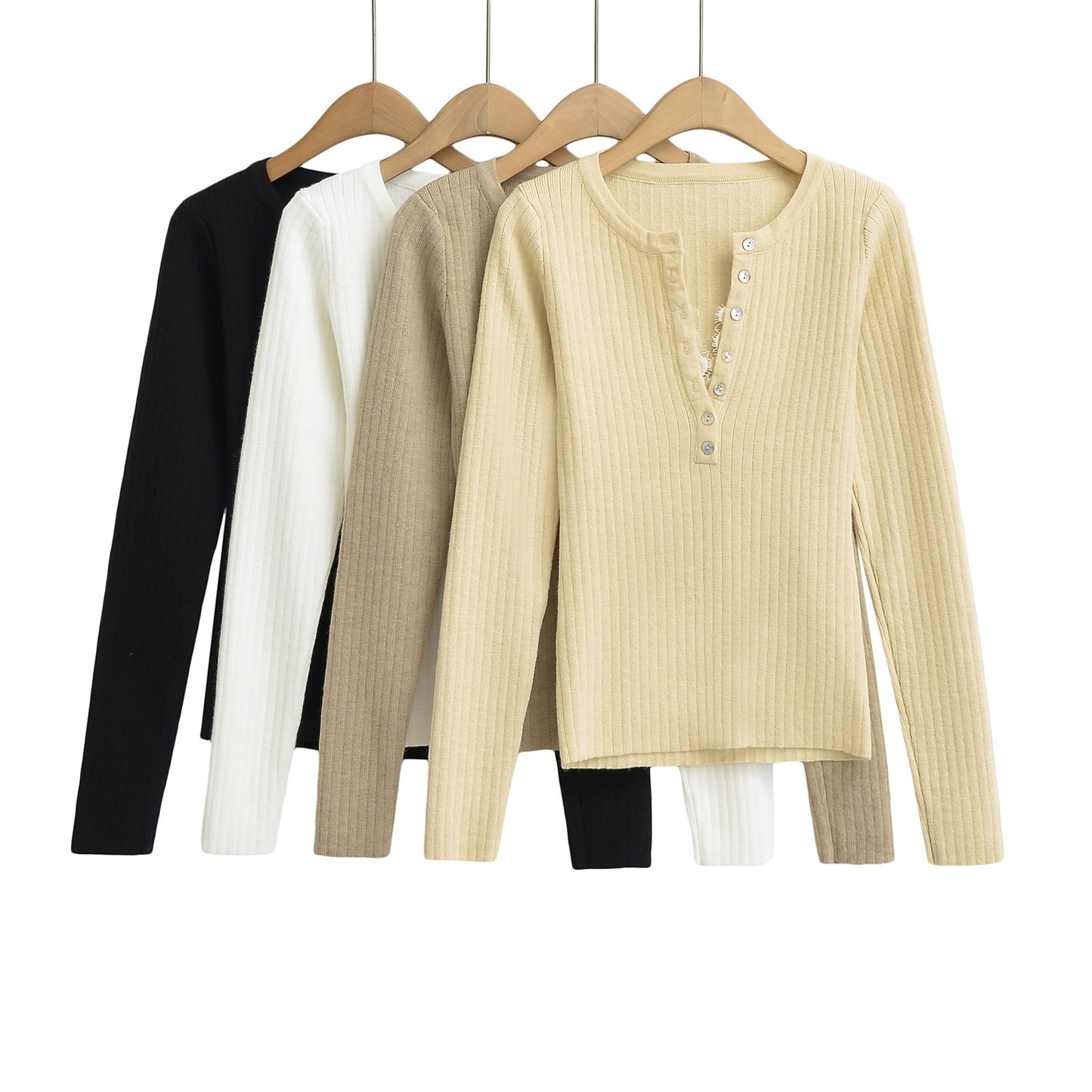 Women's Breasted Lace Long-sleeved T-shirt Elastic Bottoming Tops
