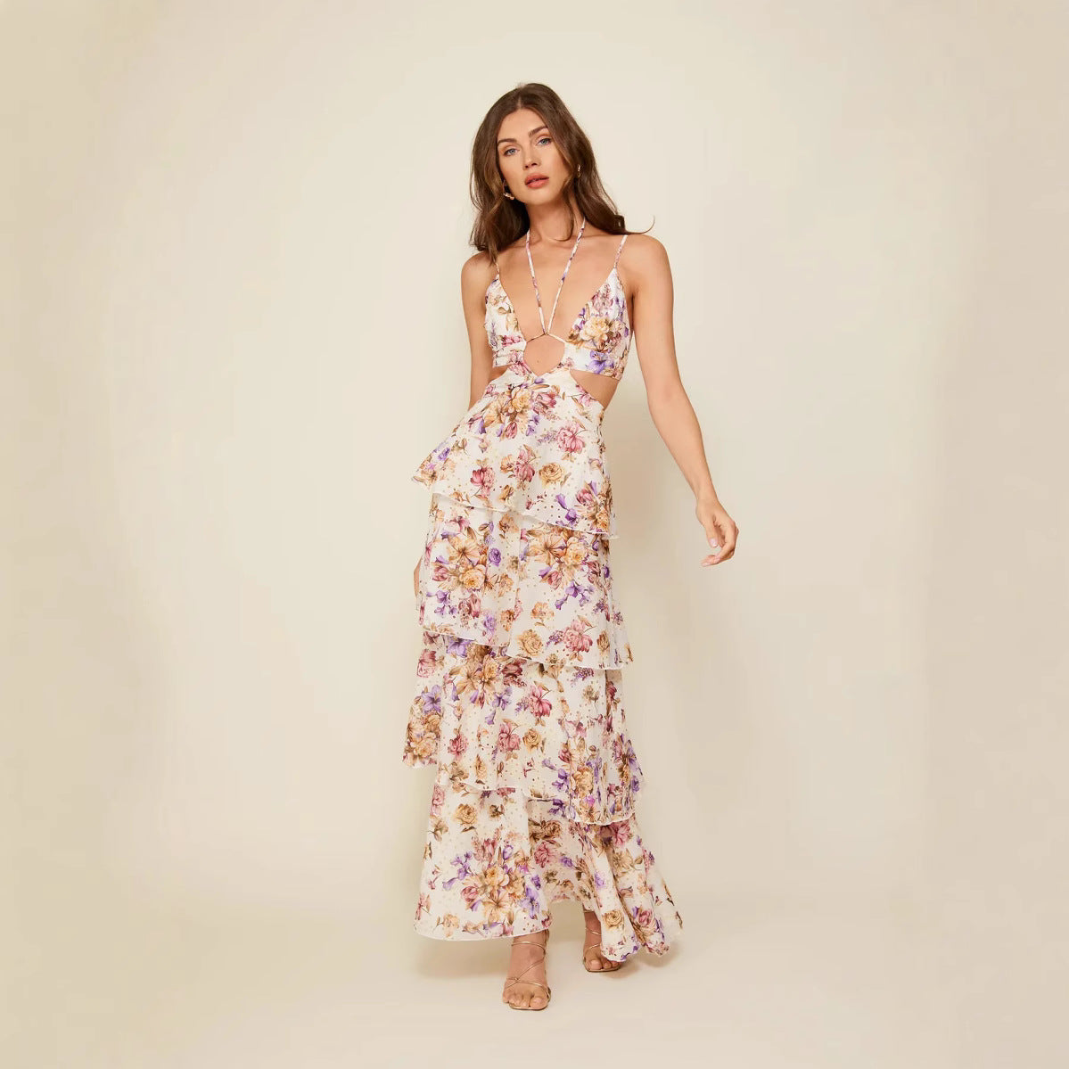 Women's Spring Sleeveless Backless Printed Seaside Vacation Dress