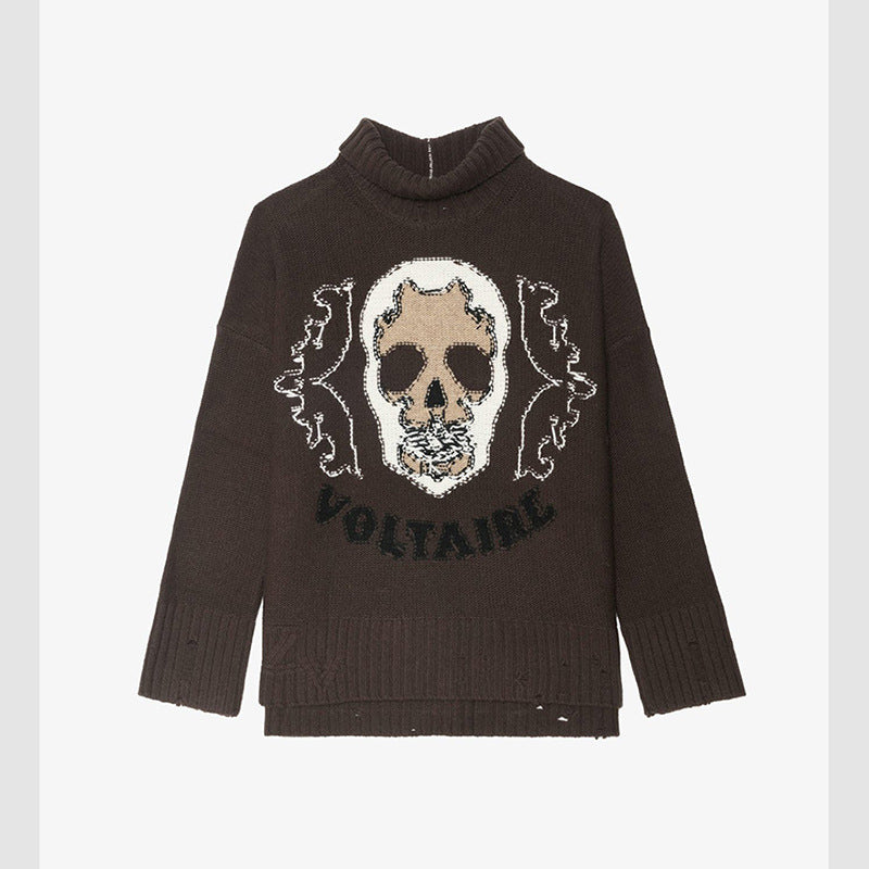 Women's Winter French Niche Skull Pattern Jacquard Sweaters