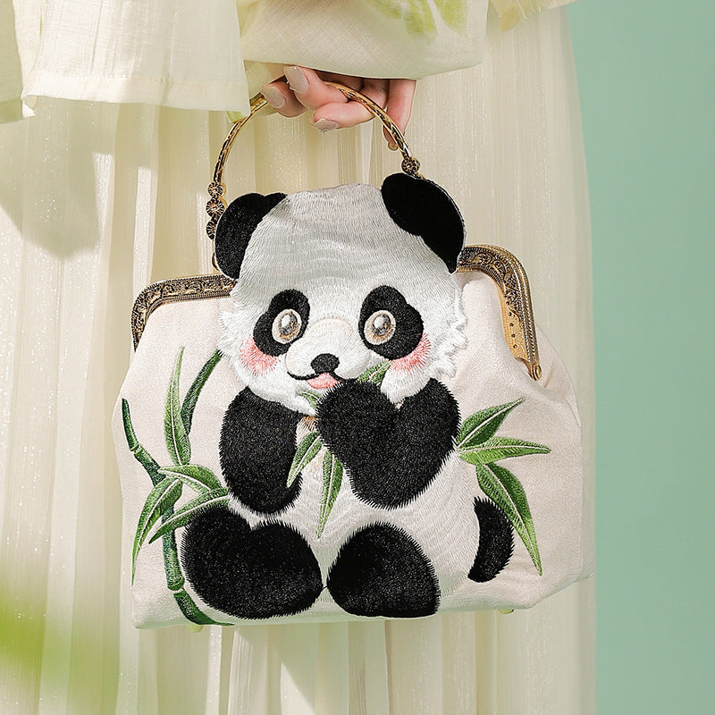 Panda Embroidered Leisure Embroidery Metal Catch Handbags
