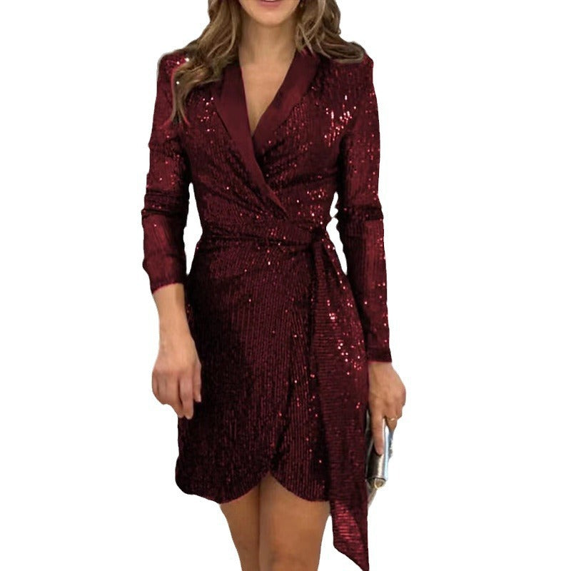 Women's Sequin Sexy Shiny Crystal Cinched Dress Dresses