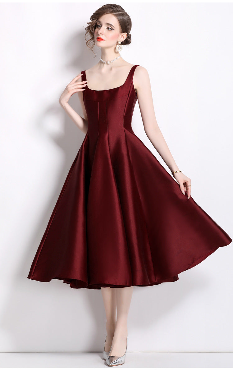 Hepburn Style Niche Temperament Retro Spaghetti Straps Large Hem Dresses